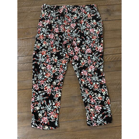 Jessica Simpson Black Floral Pull On Pants Pockets Ankle - Women's Size M - Picture 4 of 10